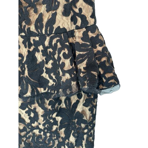 Tadashi Shoji Black Nude Lace‎ Cocktail Hour Evening Peplum Mini Dress Size 8 - Picture 7 of 12